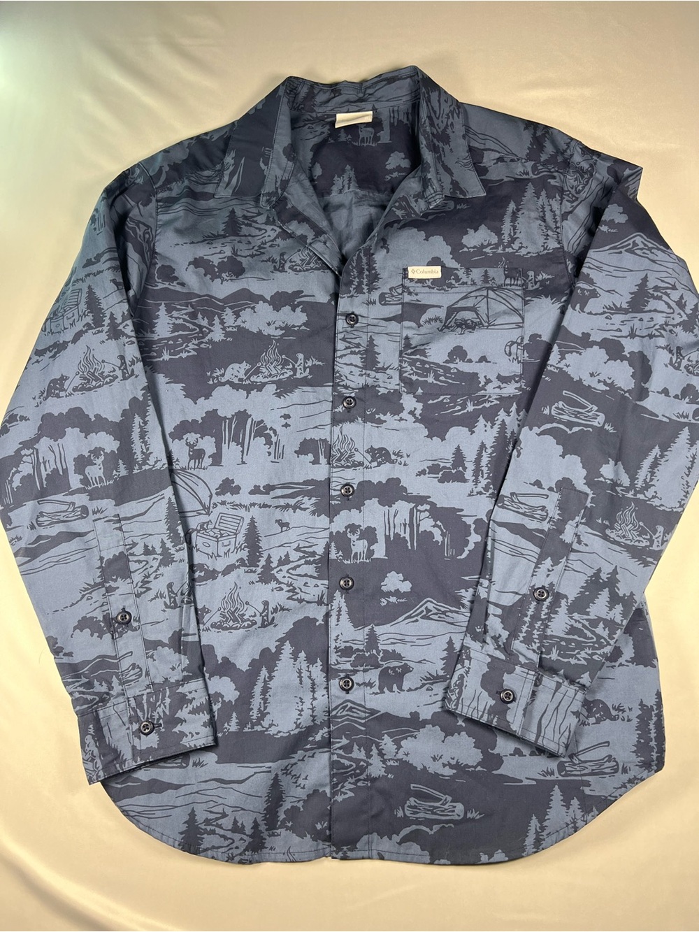 Columbia Men’s Navy Scenic-Print Lightweight Button-Up Shirt Jacket
